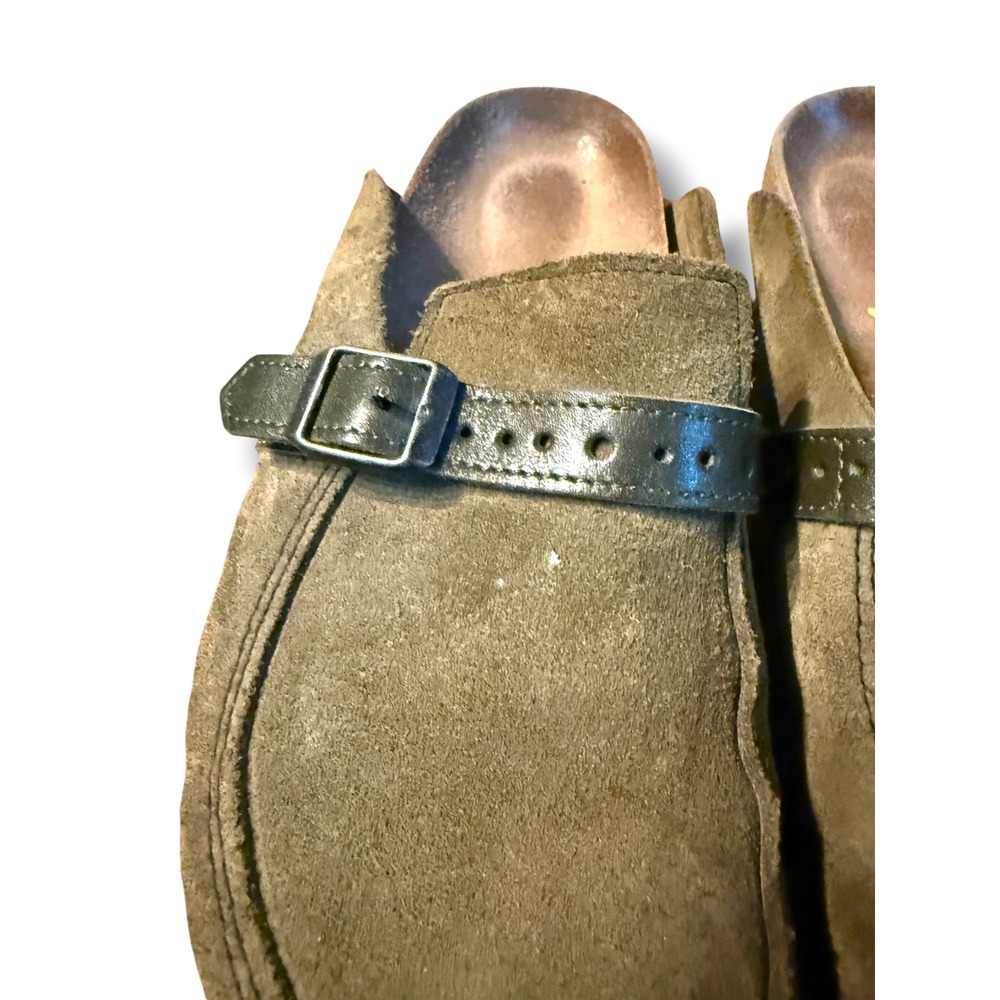 Birkenstock London Clogs‎ Womens EU 38 Olive Green Suede Leather Buckle Slip On - Picture 2 of 9